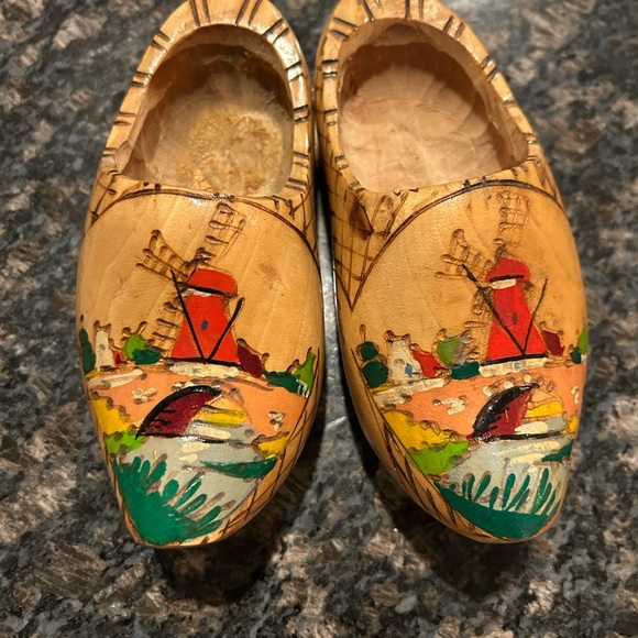 Hand-Painted Wooden Clogs with Windmill Design - Picture 1 of 5